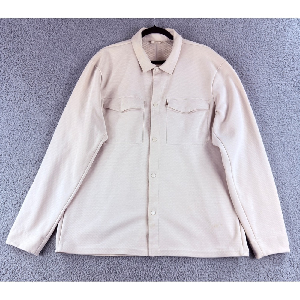 Lululemon Lab Shirt Jacket Mens XL Beige Waffle Knit Snap Front Pockets Shacket